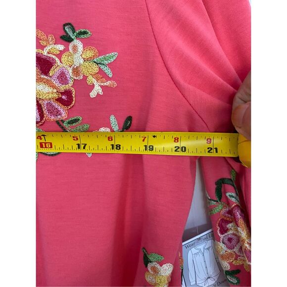 New Fig and Flower Coral Button Up Embroidery Blouse Sz L - Picture 10 of 12